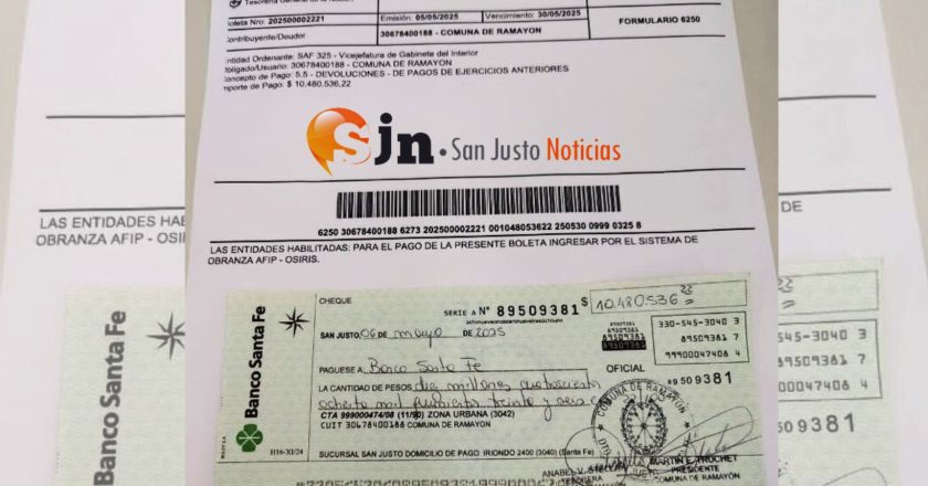 LA COMUNA DE RAMAYÓN PAGÓ UNA DEUDA DE 10 MILLONES DE PESOS AL MINISTERIO DEL INTERIOR DE LA NACIÓN